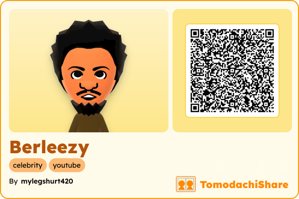 Berleezy, a male Mii  with tags: celebrity, youtube