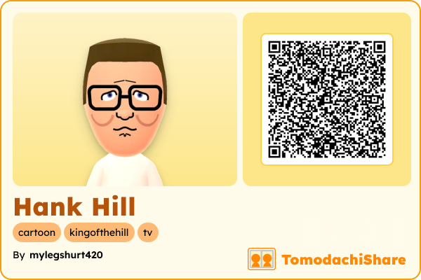 Hank Hill, a male Mii  with tags: cartoon, kingofthehill, tv