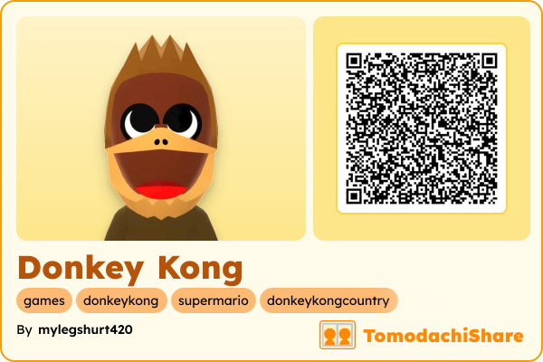 Donkey Kong, a male Mii  with tags: games, donkeykong, supermario, donkeykongcountry