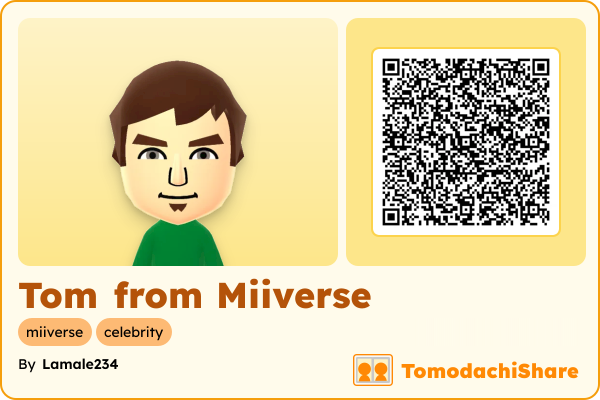 Tom from Miiverse, a male Mii  with tags: miiverse, celebrity