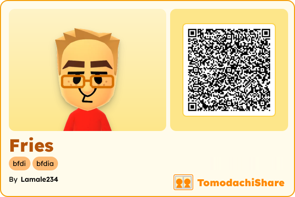 Fries, a male Mii  with tags: bfdi, bfdia