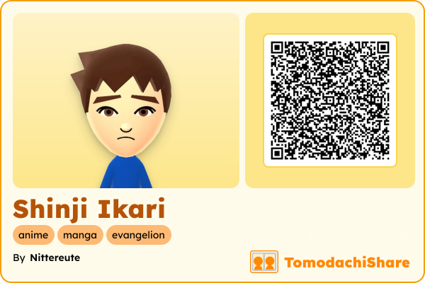 Shinji Ikari, a male Mii  with tags: anime, manga, evangelion