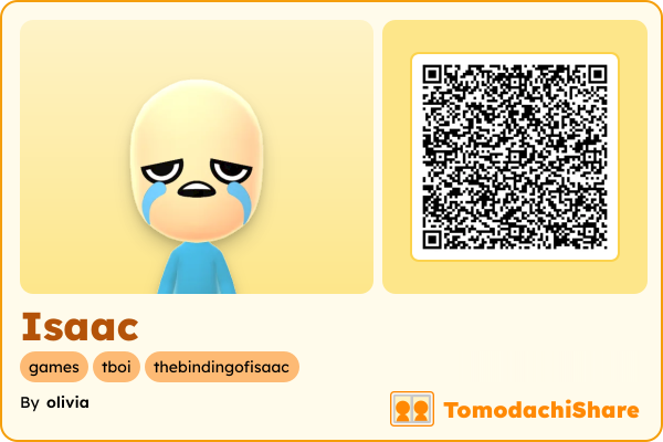 Isaac, a male Mii  with tags: games, tboi, thebindingofisaac