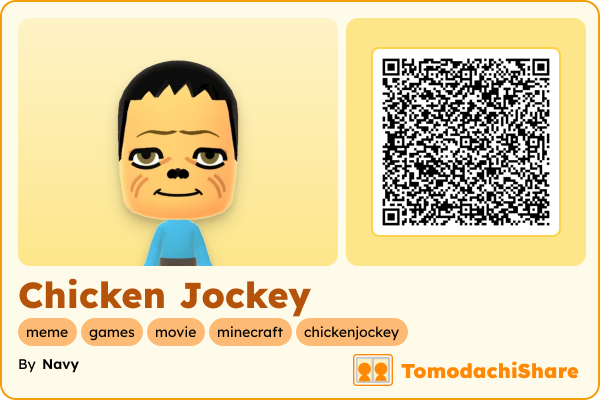 Chicken Jockey, a male Mii  with tags: meme, games, movie, minecraft, chickenjockey