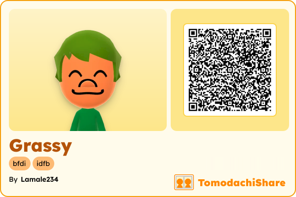 Grassy, a male Mii  with tags: bfdi, idfb