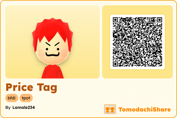 Price Tag, a female Mii  with tags: bfdi, tpot