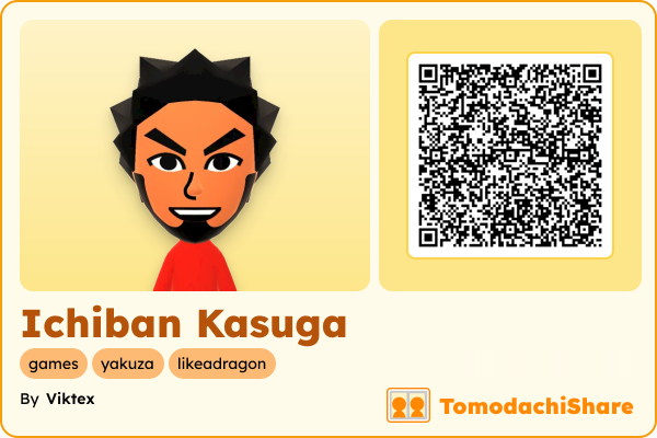 Ichiban Kasuga, a male Mii  with tags: games, yakuza, likeadragon