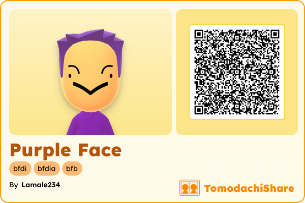 Purple Face, a male Mii  with tags: bfdi, bfdia, bfb