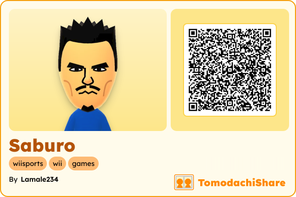 Saburo, a male Mii  with tags: wiisports, wii, games