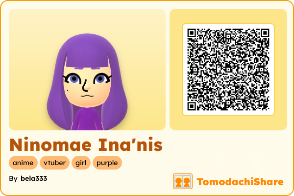 Ninomae Ina'nis, a female Mii  with tags: anime, vtuber, girl, purple