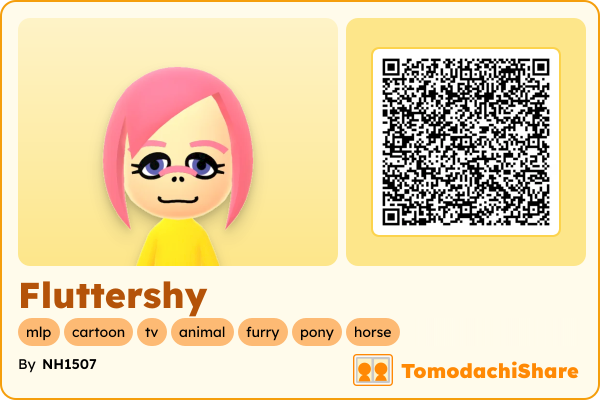 Fluttershy, a female Mii  with tags: mlp, cartoon, tv, animal, furry, pony, horse