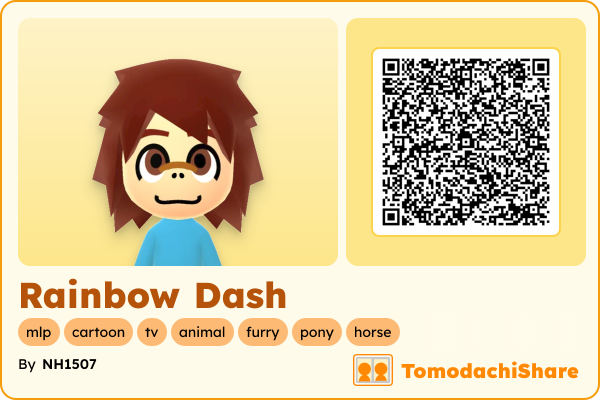 Rainbow Dash, a female Mii  with tags: mlp, cartoon, tv, animal, furry, pony, horse