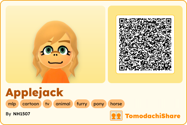 Applejack, a female Mii  with tags: mlp, cartoon, tv, animal, furry, pony, horse