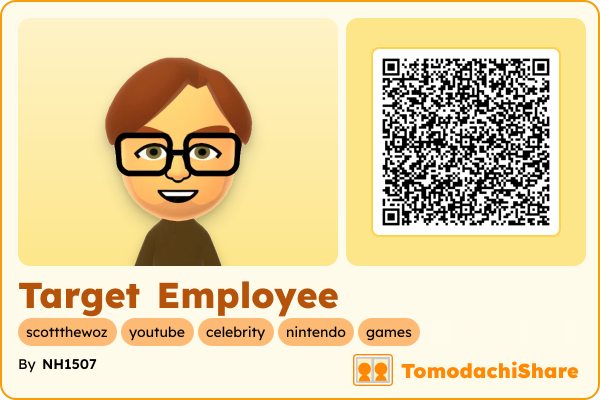 Target Employee, a male Mii  with tags: scottthewoz, youtube, celebrity, nintendo, games