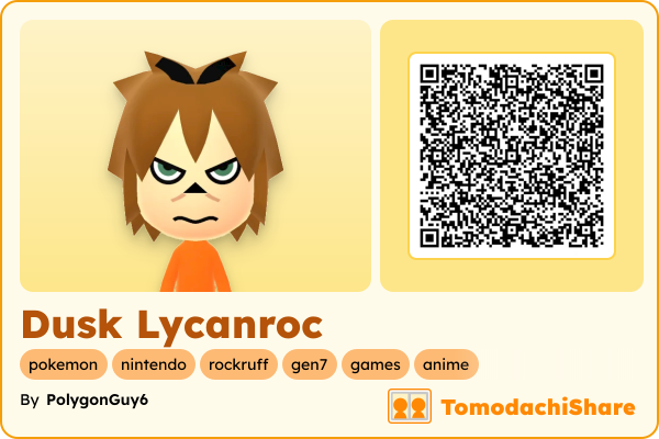 Dusk Lycanroc, a male Mii  with tags: pokemon, nintendo, rockruff, gen7, games, anime