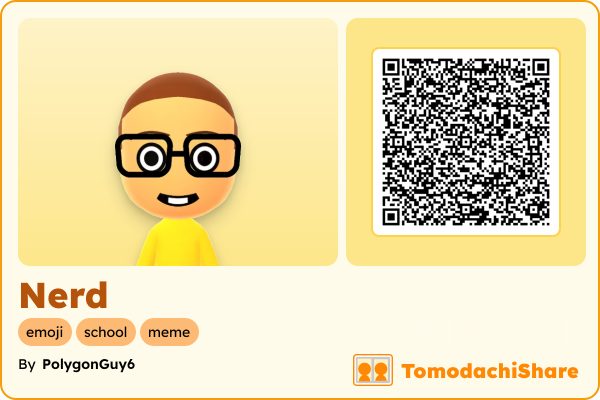 Nerd, a male Mii  with tags: emoji, school, meme