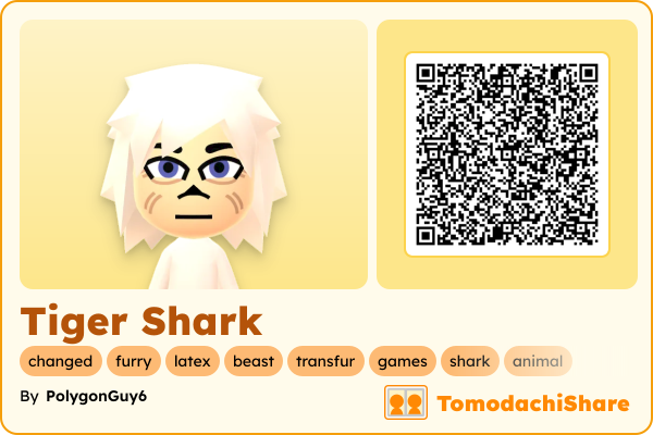 Tiger Shark, a male Mii  with tags: changed, furry, latex, beast, transfur, games, shark, animal