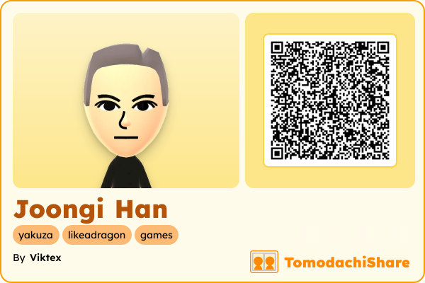 Joongi Han, a male Mii  with tags: yakuza, likeadragon, games