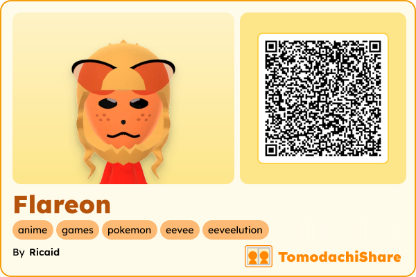 Flareon, a female Mii  with tags: anime, games, pokemon, eevee, eeveelution