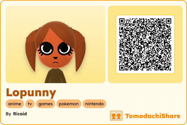 Lopunny, a female Mii  with tags: anime, tv, games, pokemon, nintendo