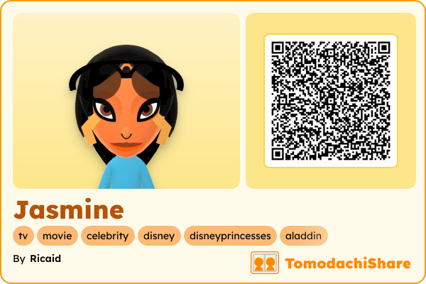 Jasmine, a female Mii  with tags: tv, movie, celebrity, disney, disneyprincesses, aladdin