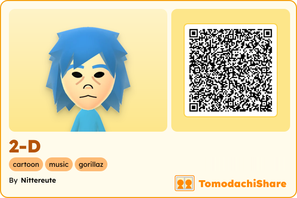 2-D, a male Mii  with tags: cartoon, music, gorillaz