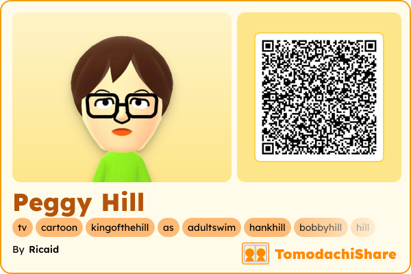 Peggy Hill, a female Mii  with tags: tv, cartoon, kingofthehill, as, adultswim, hankhill, bobbyhill, hill