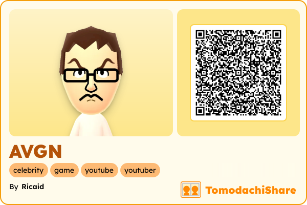 AVGN, a male Mii  with tags: celebrity, game, youtube, youtuber