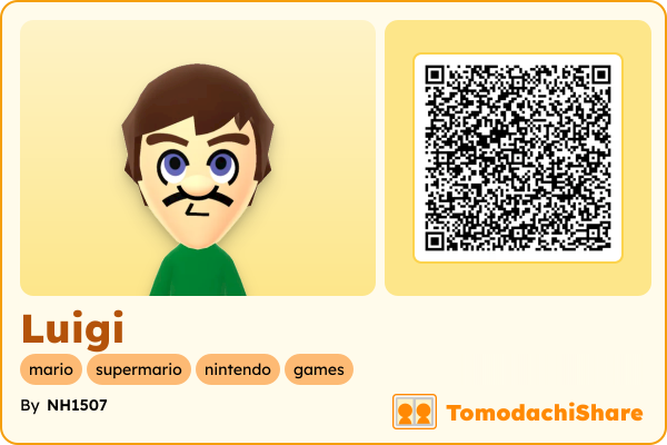 Luigi, a male Mii  with tags: mario, supermario, nintendo, games