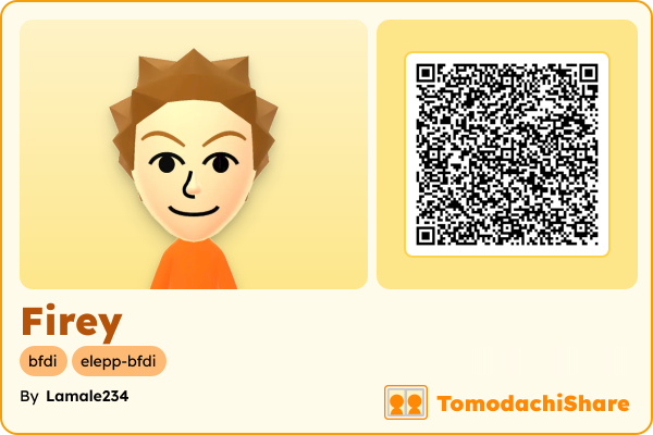 Firey, a male Mii  with tags: bfdi, elepp-bfdi