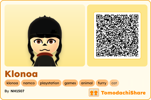 Klonoa, a male Mii  with tags: klonoa, namco, playstation, games, animal, furry, cat