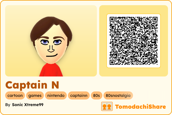 Captain N, a male Mii  with tags: cartoon, games, nintendo, captainn, 80s, 80snostalgia