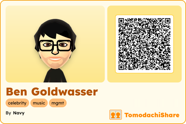 Ben Goldwasser, a male Mii  with tags: celebrity, music, mgmt