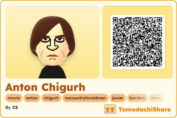 Anton Chigurh, a male Mii  with tags: movie, anton, chigurh, nocountryforoldmen, javier, bardem, male