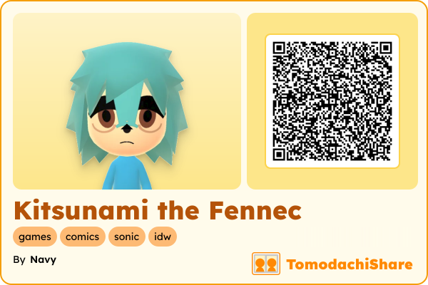 Kitsunami the Fennec, a male Mii  with tags: games, comics, sonic, idw