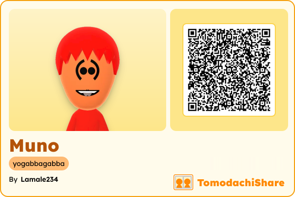 Muno, a male Mii  with tags: yogabbagabba