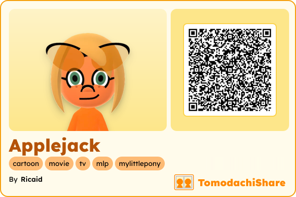 Applejack, a female Mii  with tags: cartoon, movie, tv, mlp, mylittlepony