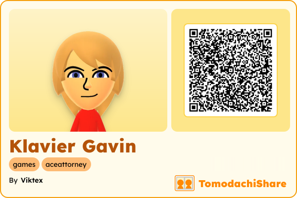 Klavier Gavin, a male Mii  with tags: games, aceattorney