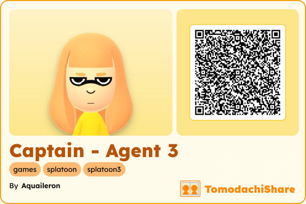 Captain - Agent 3, a female Mii  with tags: games, splatoon, splatoon3