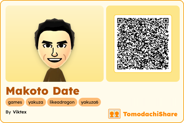 Makoto Date, a male Mii  with tags: games, yakuza, likeadragon, yakuza6