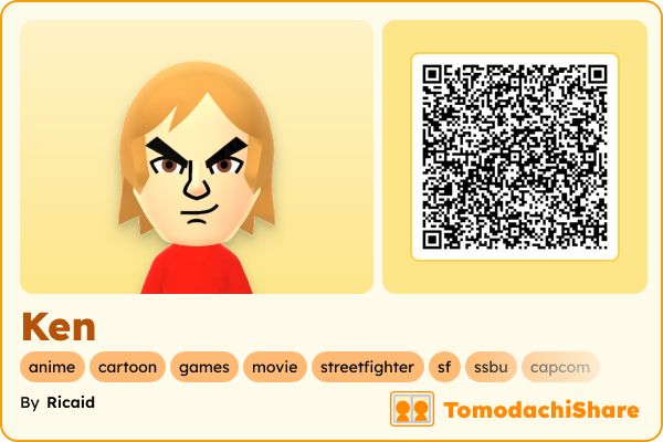 Ken, a male Mii  with tags: anime, cartoon, games, movie, streetfighter, sf, ssbu, capcom