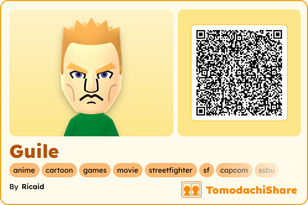 Guile, a male Mii  with tags: anime, cartoon, games, movie, streetfighter, sf, capcom, ssbu