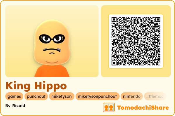 King Hippo, a male Mii  with tags: games, punchout, miketyson, miketysonpunchout, nintendo, littlemac