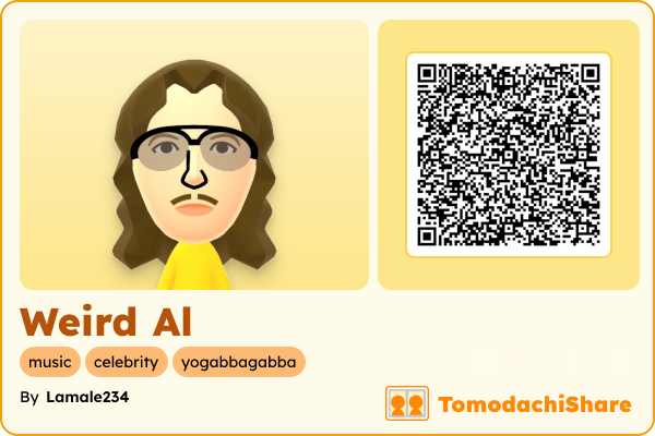 Weird Al, a male Mii  with tags: music, celebrity, yogabbagabba