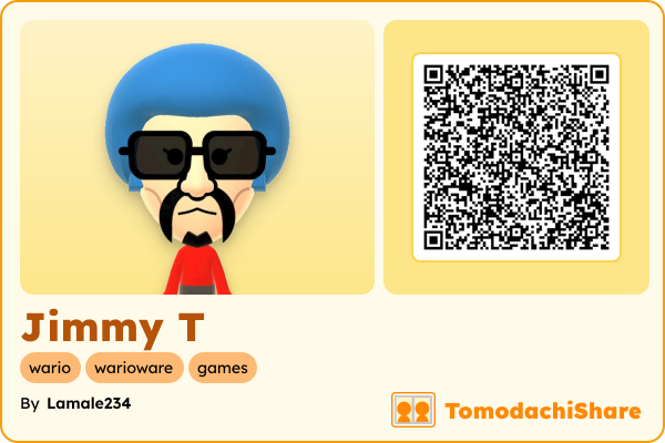 Jimmy T, a male Mii  with tags: wario, warioware, games