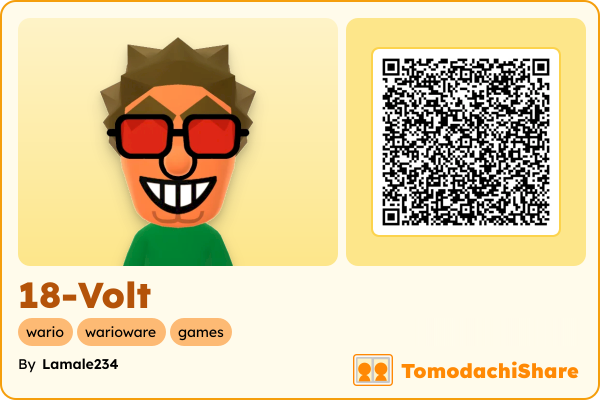 18-Volt, a male Mii  with tags: wario, warioware, games