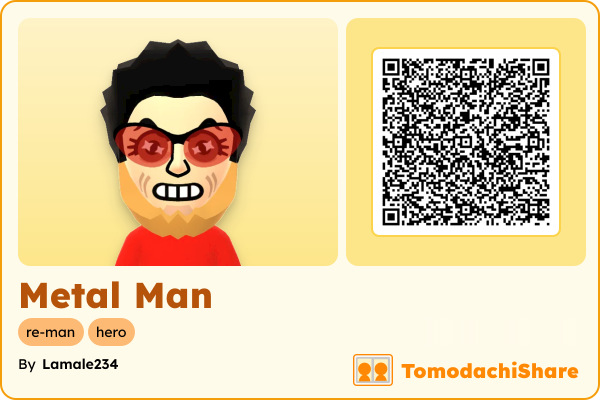 Metal Man, a male Mii  with tags: re-man, hero