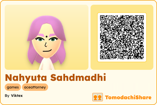 Nahyuta Sahdmadhi, a male Mii  with tags: games, aceattorney