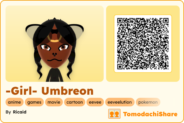 -Girl- Umbreon, a female Mii  with tags: anime, games, movie, cartoon, eevee, eeveelution, pokemon