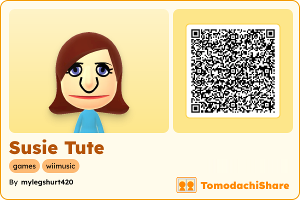 Susie Tute, a female Mii  with tags: games, wiimusic